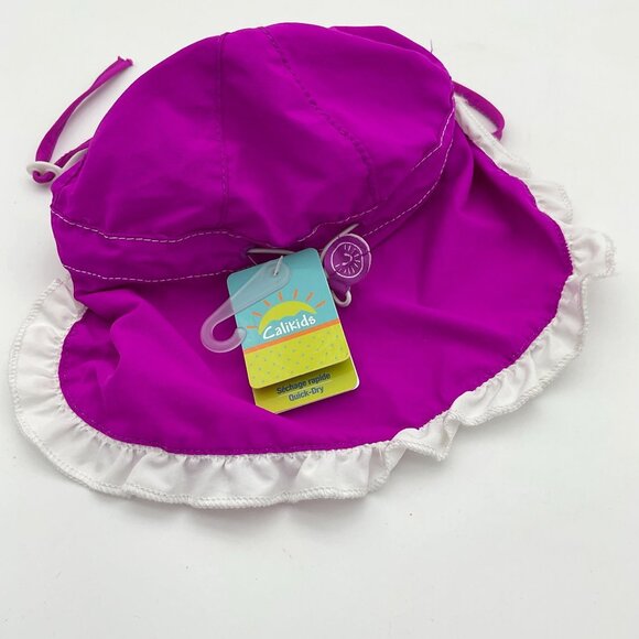 CaliKids Magenta UV Adjustable Flap Hat Applique & Embroidered Ruffled XS NWT - Picture 3 of 8